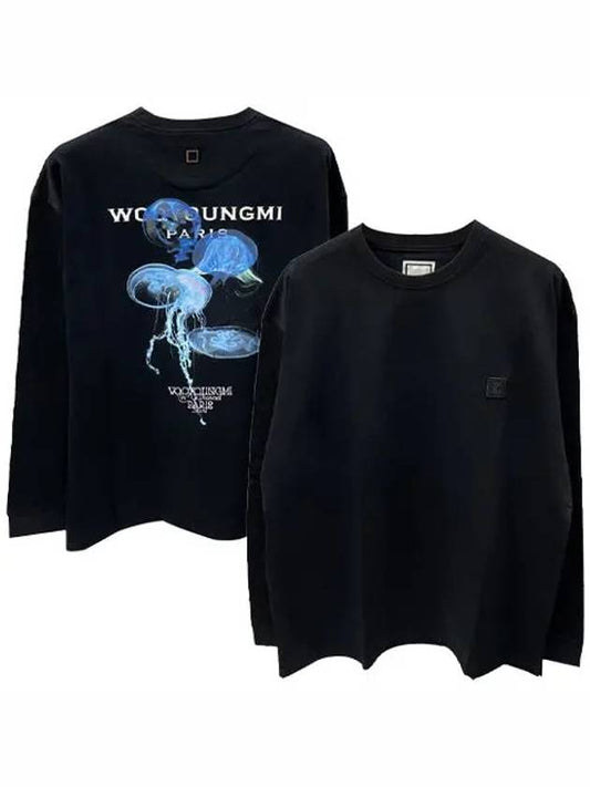 Luminous Jellyfish Back Logo Long Sleeve T-Shirt Black - WOOYOUNGMI - BALAAN 2
