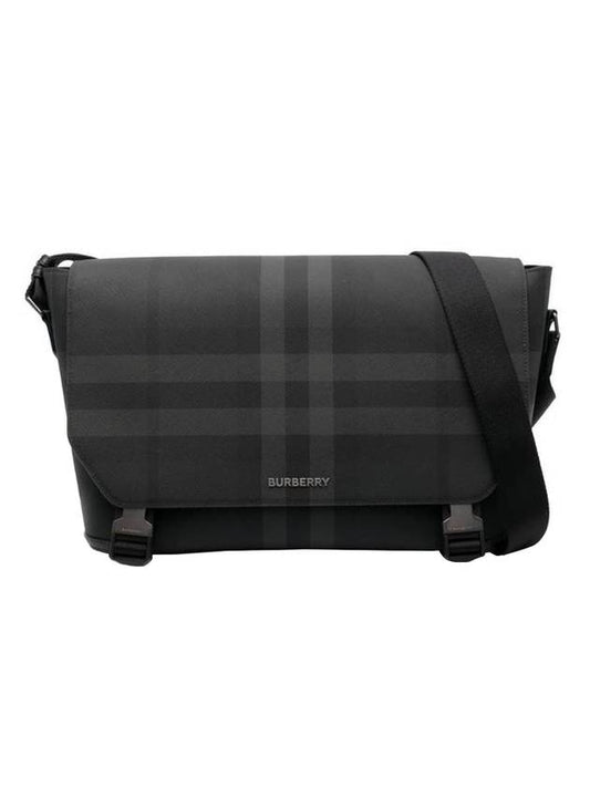 Checked Leather Large Messenger Bag Charcoal - BURBERRY - BALAAN 1