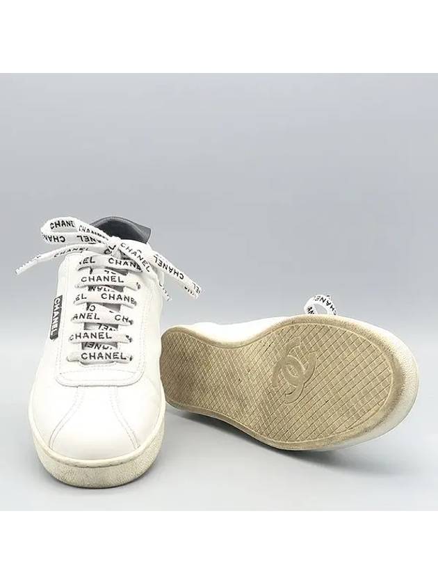 G34085 White Calfskin Shoelace Tennis Women s Sneakers Size 37 - CHANEL - BALAAN 3