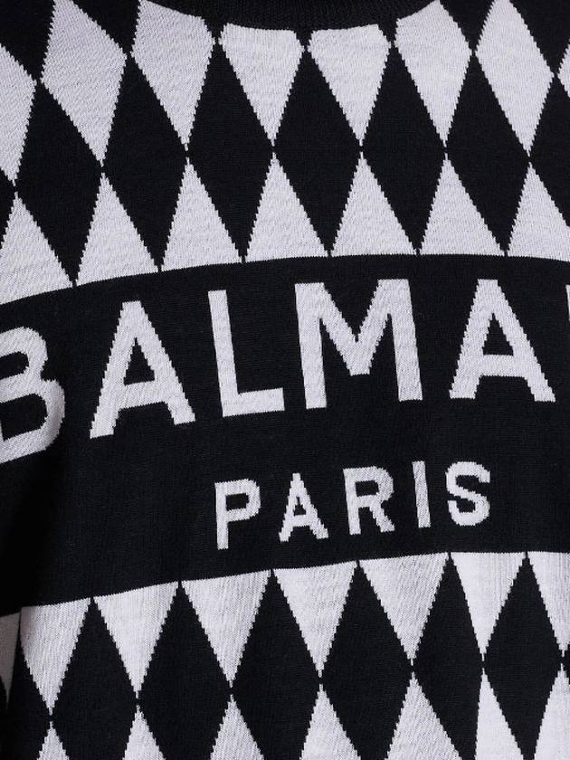 'Diamond' Black And White Two Tone Jacquard Jumper With Balmain Motif In Wool Man - BALMAIN - BALAAN 2