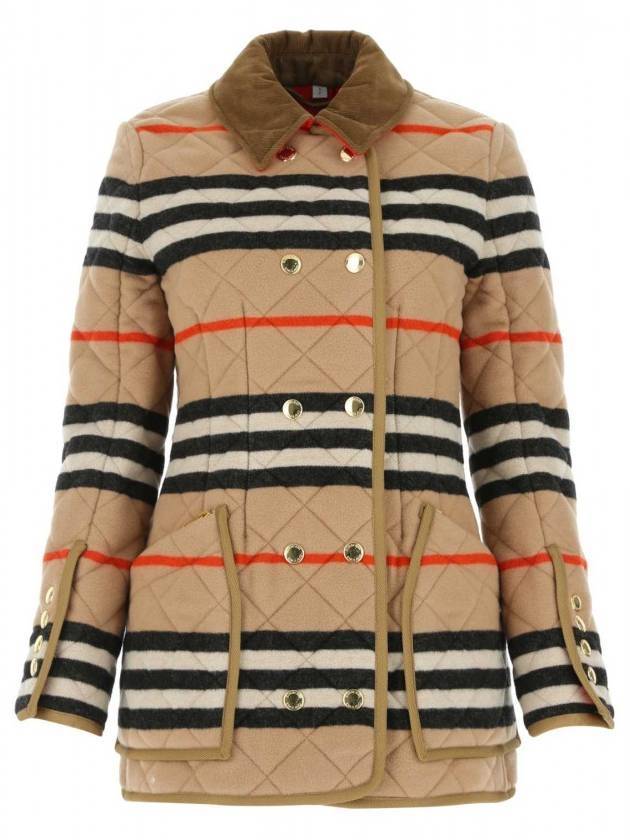 Women's Icon Stripe Diamond Quilted Wool Jacket Camel - BURBERRY - BALAAN.