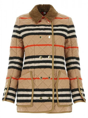 Women's Icon Stripe Diamond Quilted Wool Jacket Camel - BURBERRY - BALAAN 1