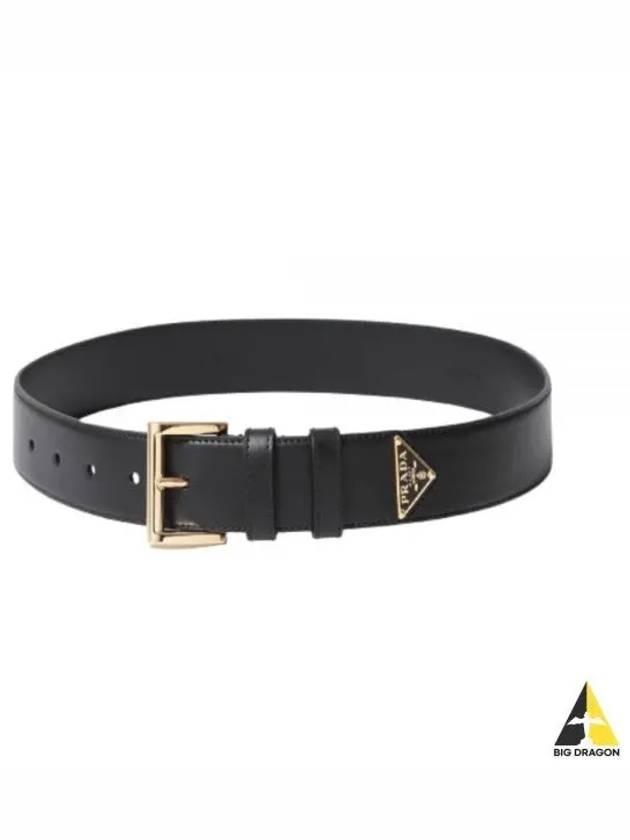 Triangular Logo Plaque City Leather Belt Black - PRADA - BALAAN 2