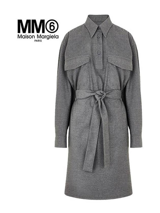 Women's Pocket Point Belted Midi Dress Gray - MAISON MARGIELA - BALAAN 2
