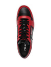 Men's Downtown Triangle Logo Leather Low Top Sneakers Red - PRADA - BALAAN 3