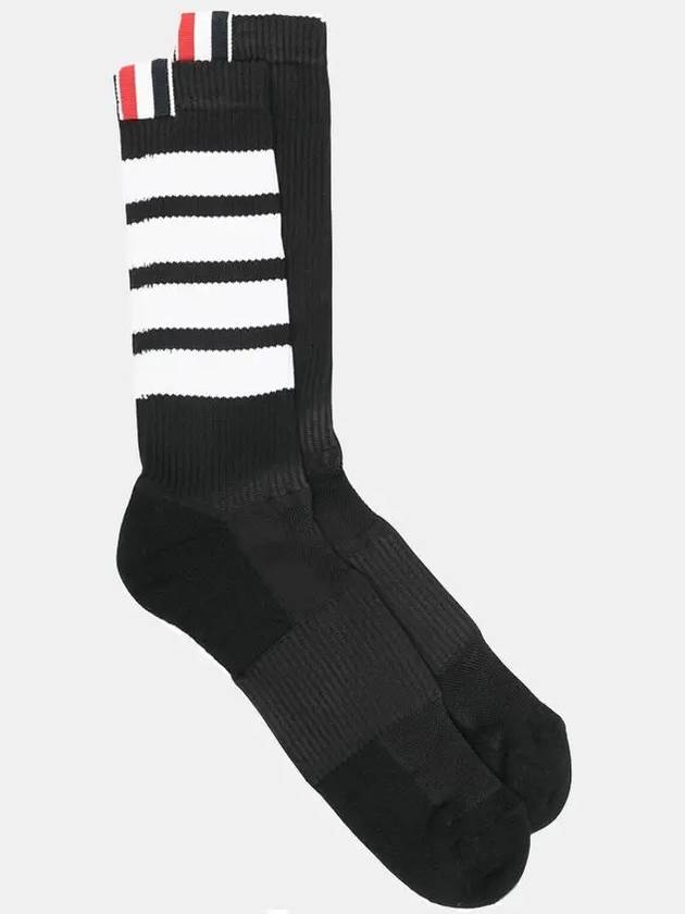 Men's 4 Bar Three Stripe Tab Mid Socks Black - THOM BROWNE - BALAAN 2