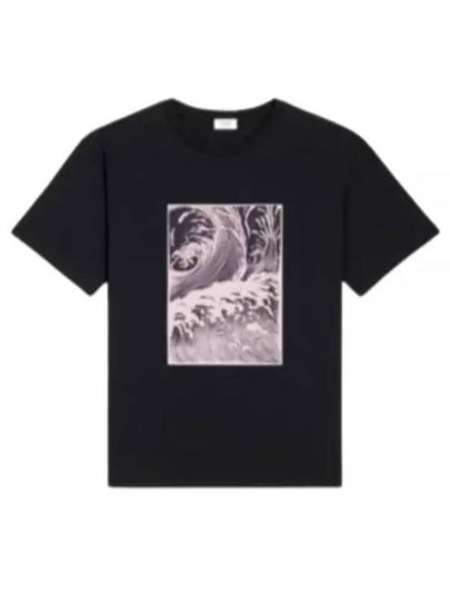 Men's Loose Wave Cotton Jersey Short Sleeve T-Shirt Black - CELINE - BALAAN 2