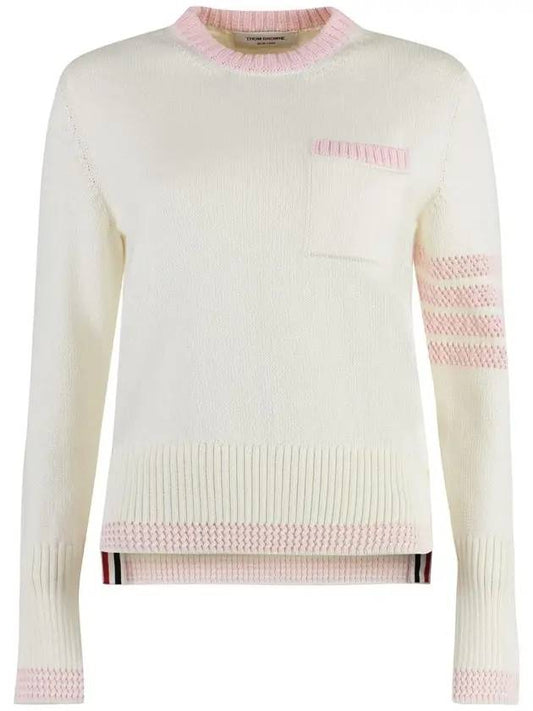 4 Bar Stripe Cotton Sweatshirt White - THOM BROWNE - BALAAN 1