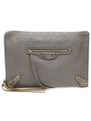 390186 Gray Leather Gold Classic Metal Edge Motor Clutch - BALENCIAGA - BALAAN 1