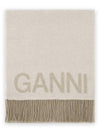 Logo Print Fringe Wool Muffler Beige - GANNI - BALAAN 3