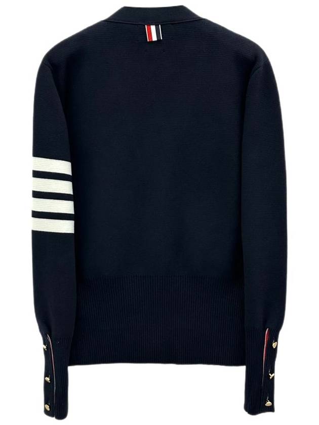 Milano Stitch 4 Bar Classic V Neck Fine Merino Wool Cardigan Navy - THOM BROWNE - BALAAN 3