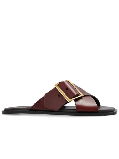 Loewe Leather Slides, Women's, Burgundy - LOEWE - BALAAN 1