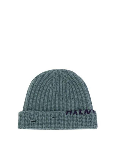 Embroidered Logo Rib Beanie Blue - MARNI - BALAAN 1