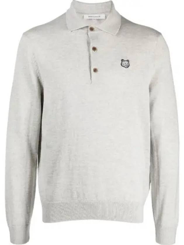 Fox Motif Knitted Polo Shirt Light Grey - MAISON KITSUNE - BALAAN 2