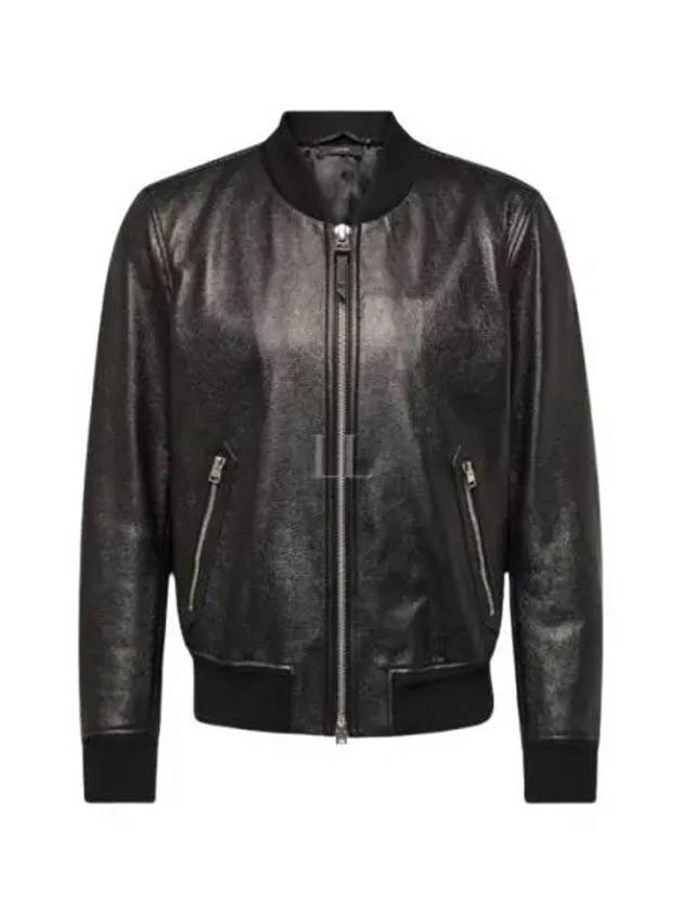 Grained Leather Two Way Zip Up Bomber Jacket Black - TOM FORD - BALAAN 2