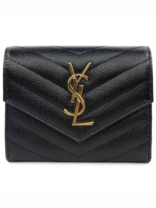 Matelasse Monogram Quilted Flap Half Wallet Black - SAINT LAURENT - BALAAN 2