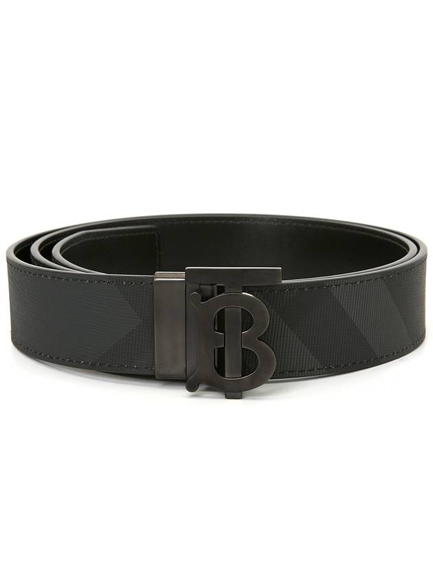 Men's Check Reversible Leather Belt Charcoal Graphite - BURBERRY - BALAAN 2