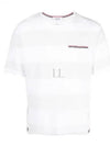 Men's Rugby Striped Pick Pocket Short Sleeve T-Shirt Pale Grey White - THOM BROWNE - BALAAN 2
