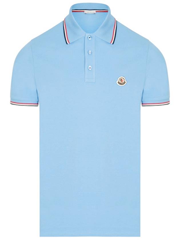 Stripe Trimming Logo Short Sleeve Polo Shirt Blue - MONCLER - BALAAN 2