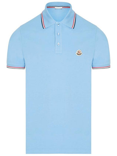 Stripe Trimming Logo Short Sleeve Polo Shirt Blue - MONCLER - BALAAN 2