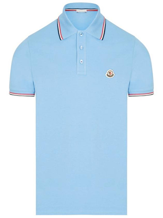 Stripe Trimming Logo Short Sleeve Polo Shirt Blue - MONCLER - BALAAN 2