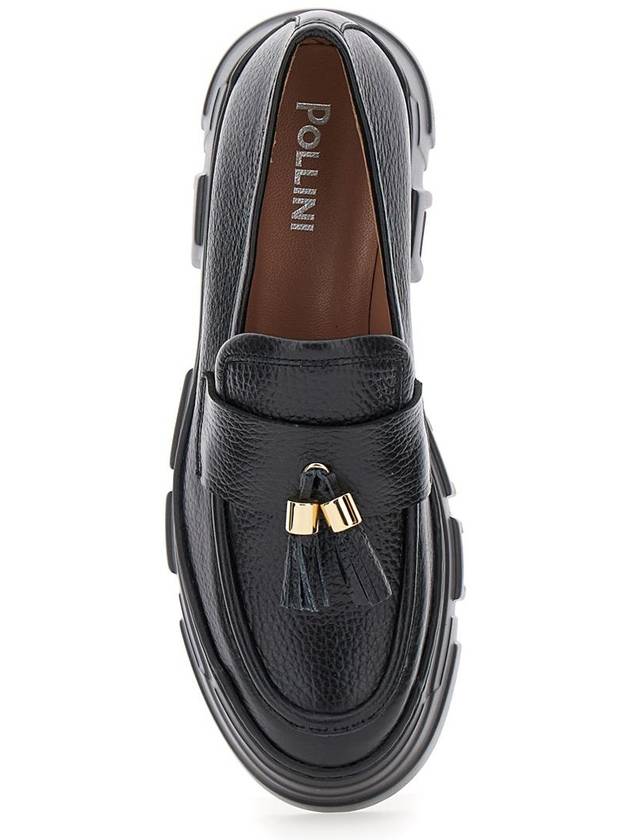 Black Loafers With Tassel And Platform In Hammered Leather Woman - POLLINI - BALAAN 4