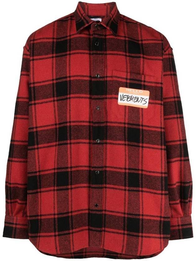 Check Name Tag Check Long Sleeve Shirt Red - VETEMENTS - BALAAN 1