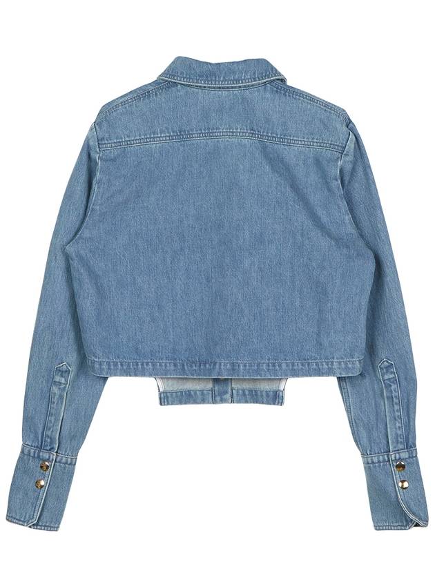 Embroidered Logo Cropped Denim Jacket Light Blue - PATOU - BALAAN 3