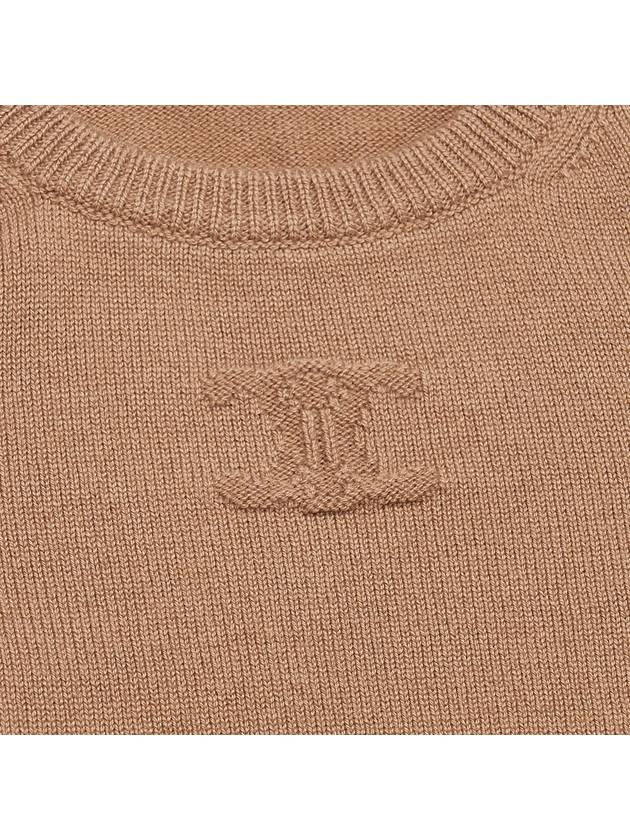 Triomphe Jacquard Crew Neck Heritage Cashmere Knit Top Camel - CELINE - BALAAN 6