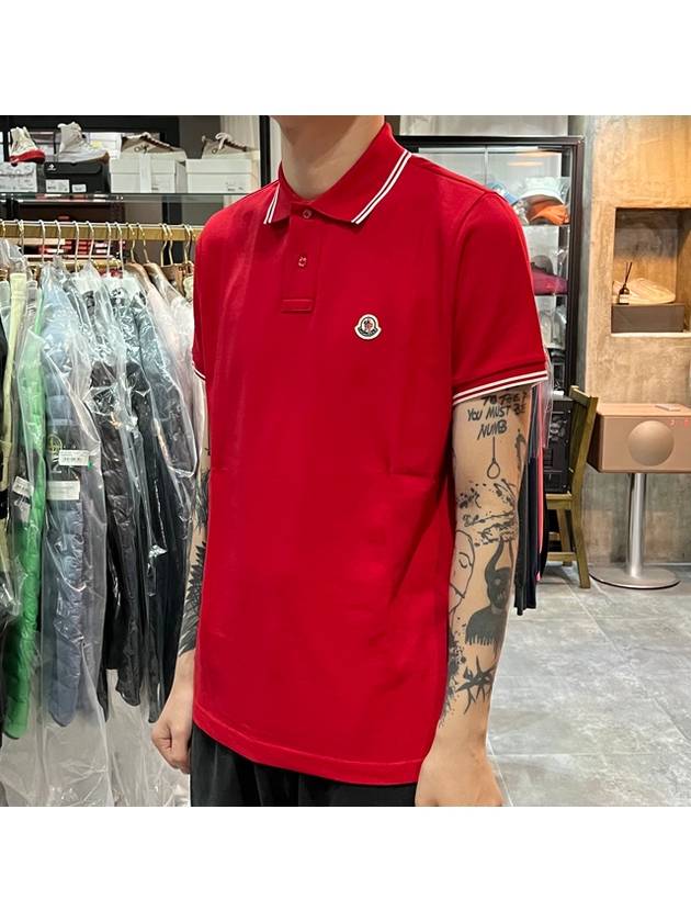 Logo Patch Short Sleeve Polo Shirt Red - MONCLER - BALAAN 4