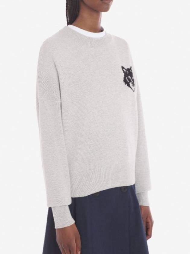 Fox Head Intarsia Comfort Knit Top Light Grey - MAISON KITSUNE - BALAAN 5