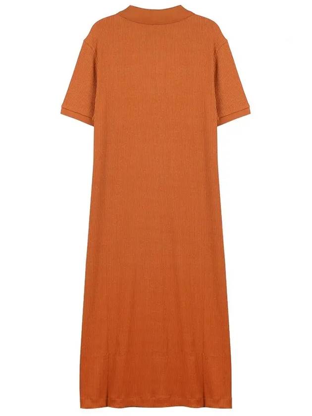 Fine Ribbed Polo Long Dress Tobacco - MAISON KITSUNE - BALAAN 3