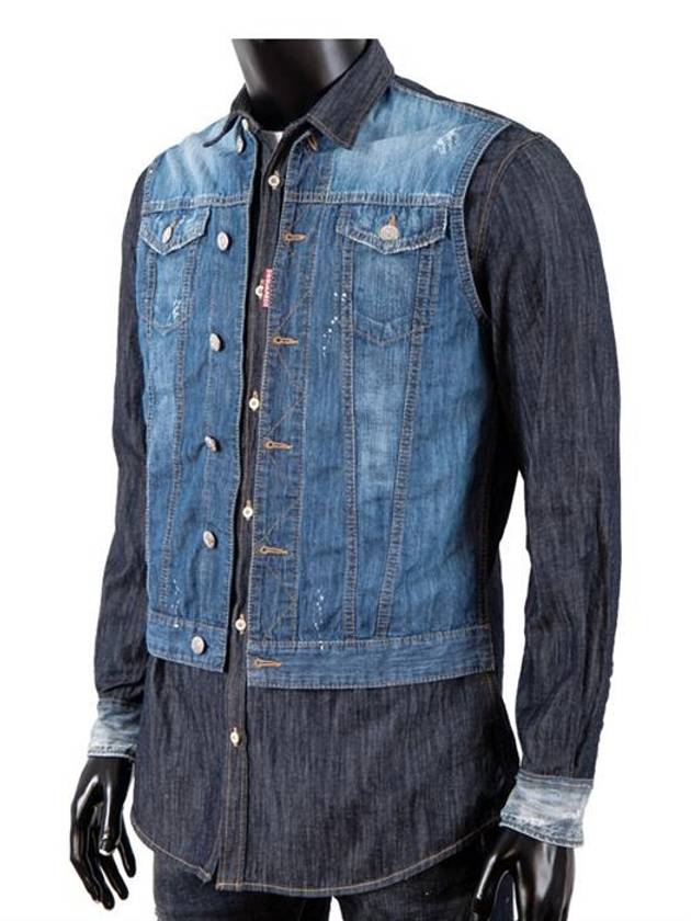 Best Layered S71DL0758 470 Men's Denim Shirt - DSQUARED2 - BALAAN 3