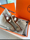 Oasis Calfskin Slipper Heels Gold Piqures Ecrues - HERMES - BALAAN 4