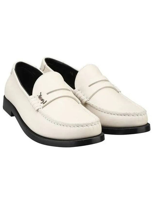 Le Loafer Penny Slippers In Smooth Leather Pearl - SAINT LAURENT - BALAAN 2