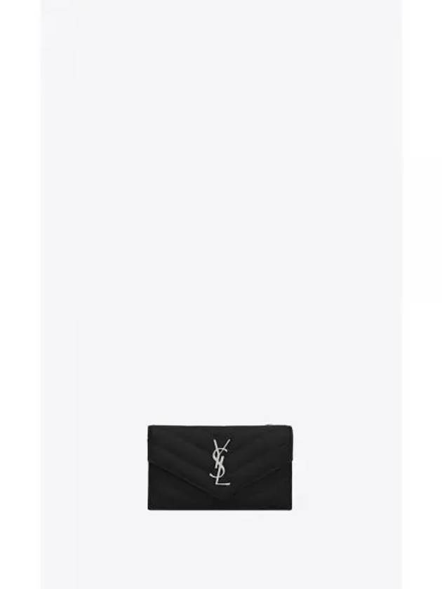 Silver Caviar Monogram Flip Card Wallet Black - SAINT LAURENT - BALAAN 2