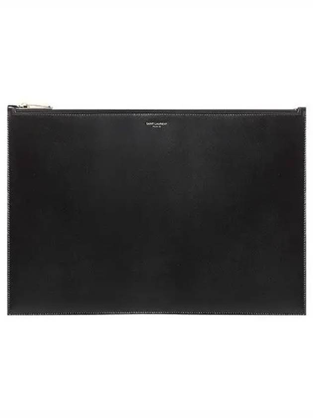 Logo XL Shiny Leather Clutch Bag Black - SAINT LAURENT - BALAAN 2