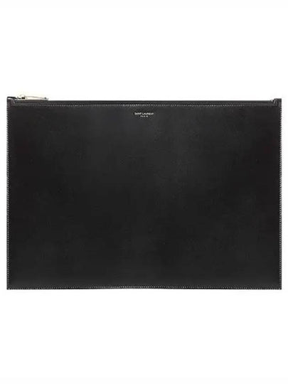 Logo XL Shiny Leather Clutch Bag Black - SAINT LAURENT - BALAAN 2