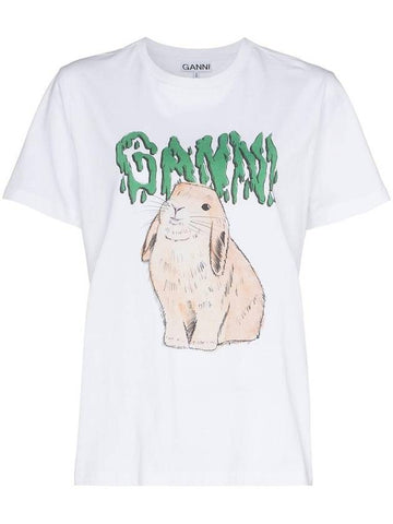 Ganni Bunny Basic Cotton Jersey Short Sleeve T-Shirt Bright White - GANNI - BALAAN 1