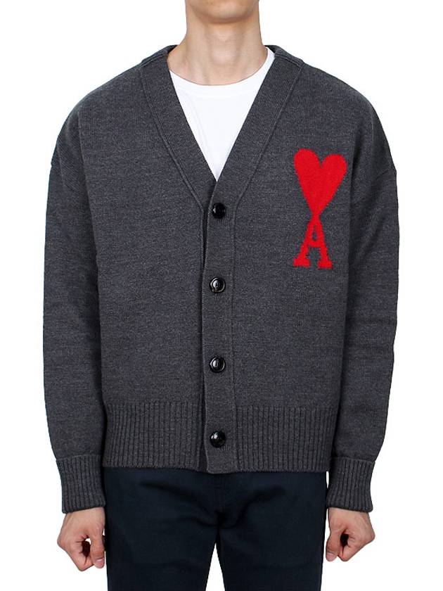 Big Heart Logo Wool Cardigan Grey - AMI - BALAAN 2