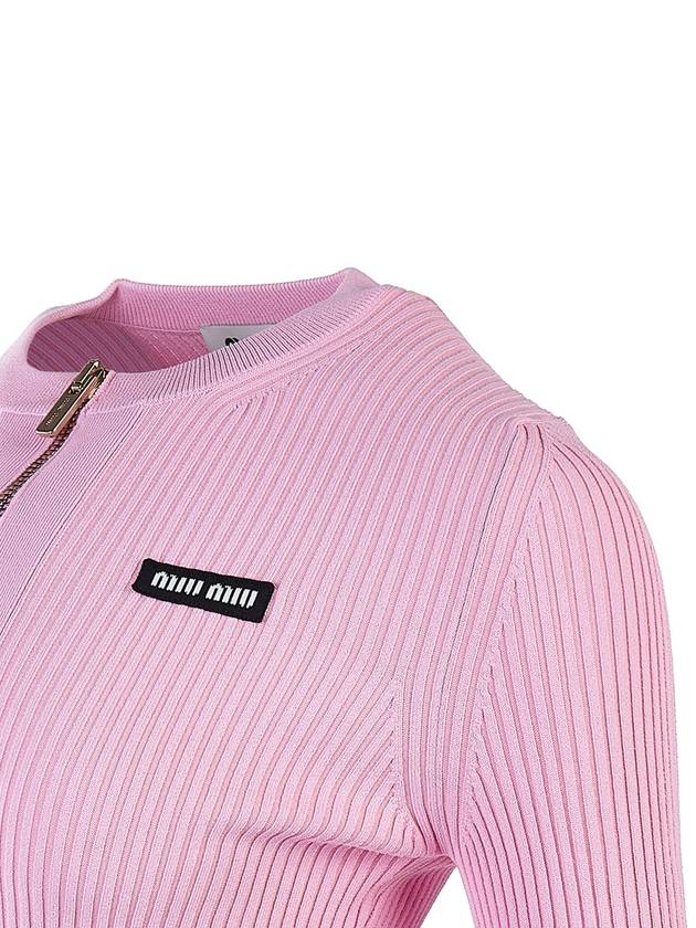 Crew Neck Zip-Up Cardigan Pink - MIU MIU - BALAAN 6