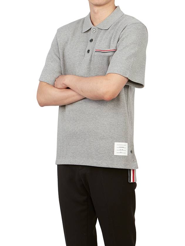 RWB Pocket Interlock Cotton Short Sleeve Polo Shirt Grey - THOM BROWNE - BALAAN 8