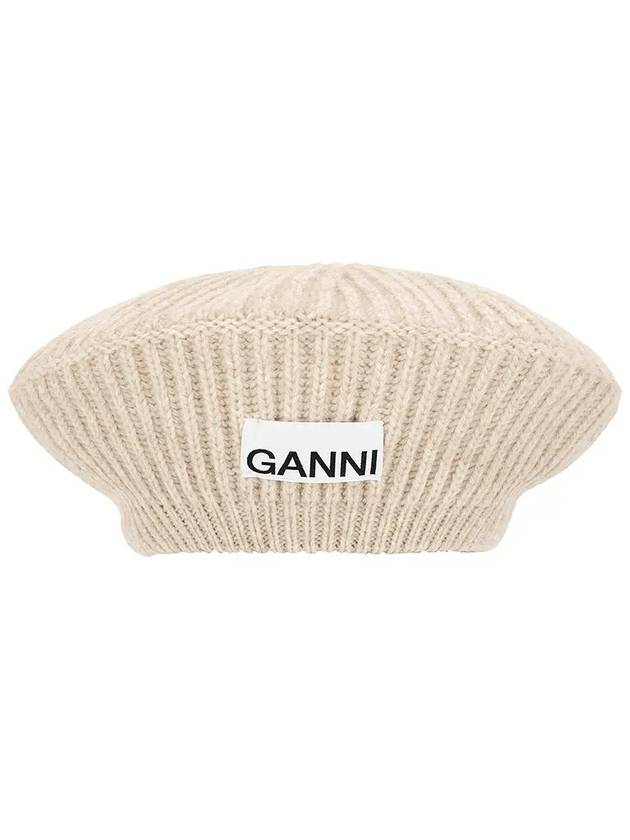 Logo Rib Edge Wool Beret Sand - GANNI - BALAAN 2