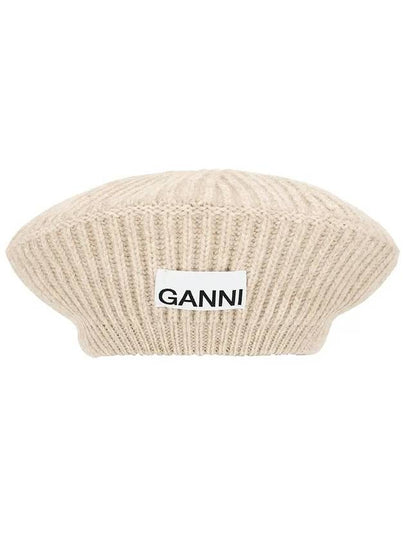 Logo Rib Edge Wool Beret Sand - GANNI - BALAAN 2