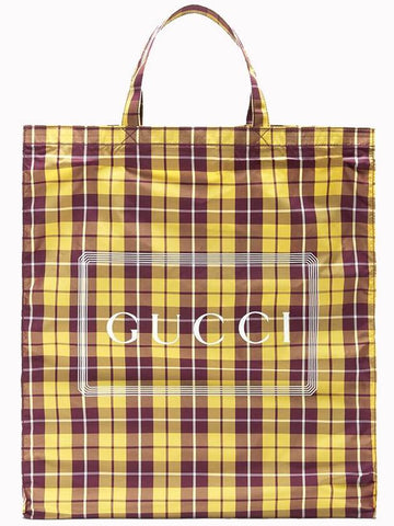 Logo Print Check Medium Tote Bag Yellow Purple - GUCCI - BALAAN 1