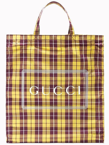 Logo Print Check Medium Tote Bag Yellow Purple - GUCCI - BALAAN 1