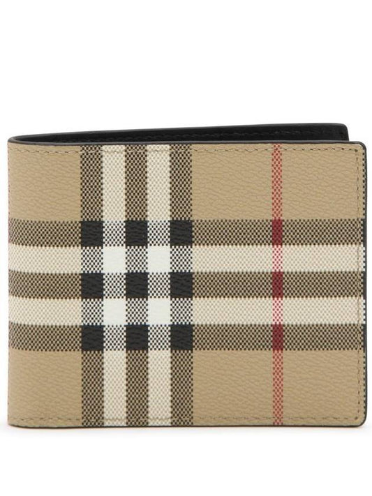 Check Slim Bifold Leather Halfwallet Beige - BURBERRY - BALAAN 1