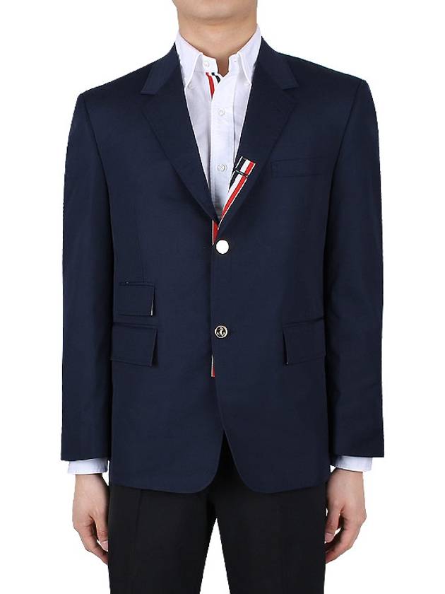 Typewriter Cloth Grosgrain Placket Sport Jacket Navy - THOM BROWNE - BALAAN 3