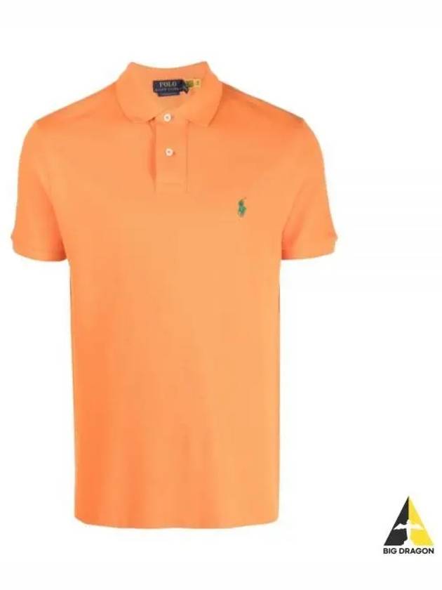 Embroidered Green Pony Slim Fit Polo Shirt Orange - POLO RALPH LAUREN - BALAAN 2