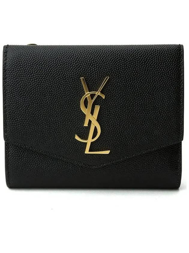 Uptown Compact Grain De Poudre Embossed Leather Halfwallet Black - SAINT LAURENT - BALAAN 3